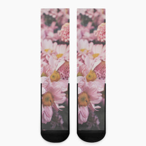 Pink Flowers Print Crew Socks