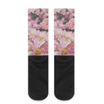 Pink Flowers Print Crew Socks