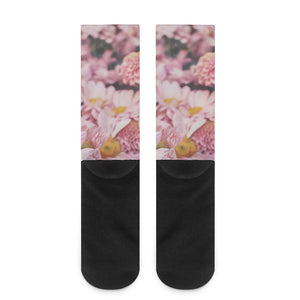 Pink Flowers Print Crew Socks