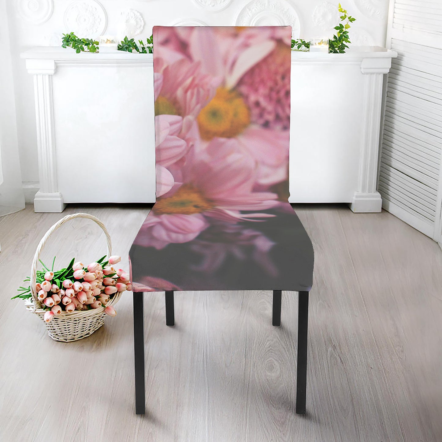 Pink Flowers Print Dining Chair Slipcover