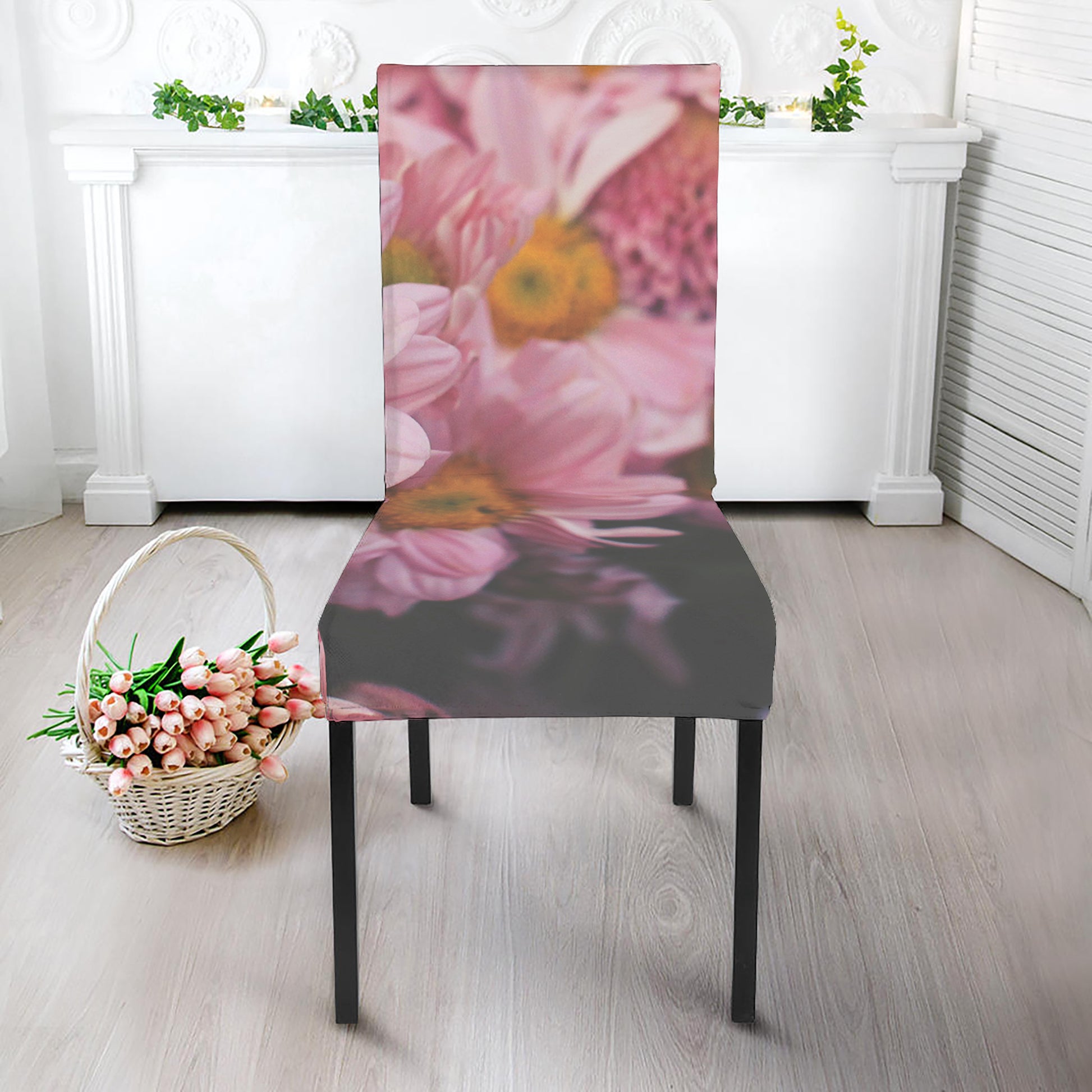 Pink Flowers Print Dining Chair Slipcover