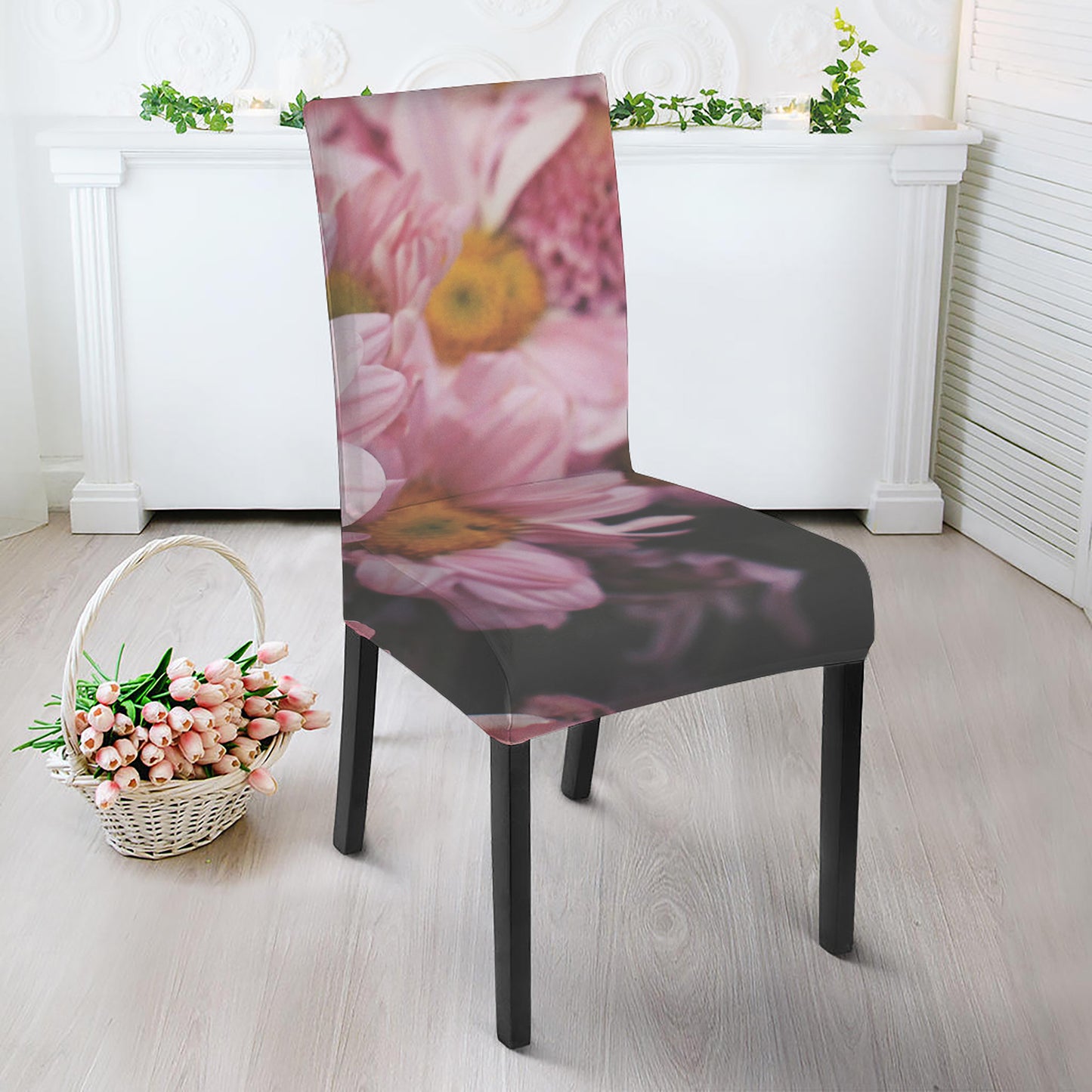 Pink Flowers Print Dining Chair Slipcover