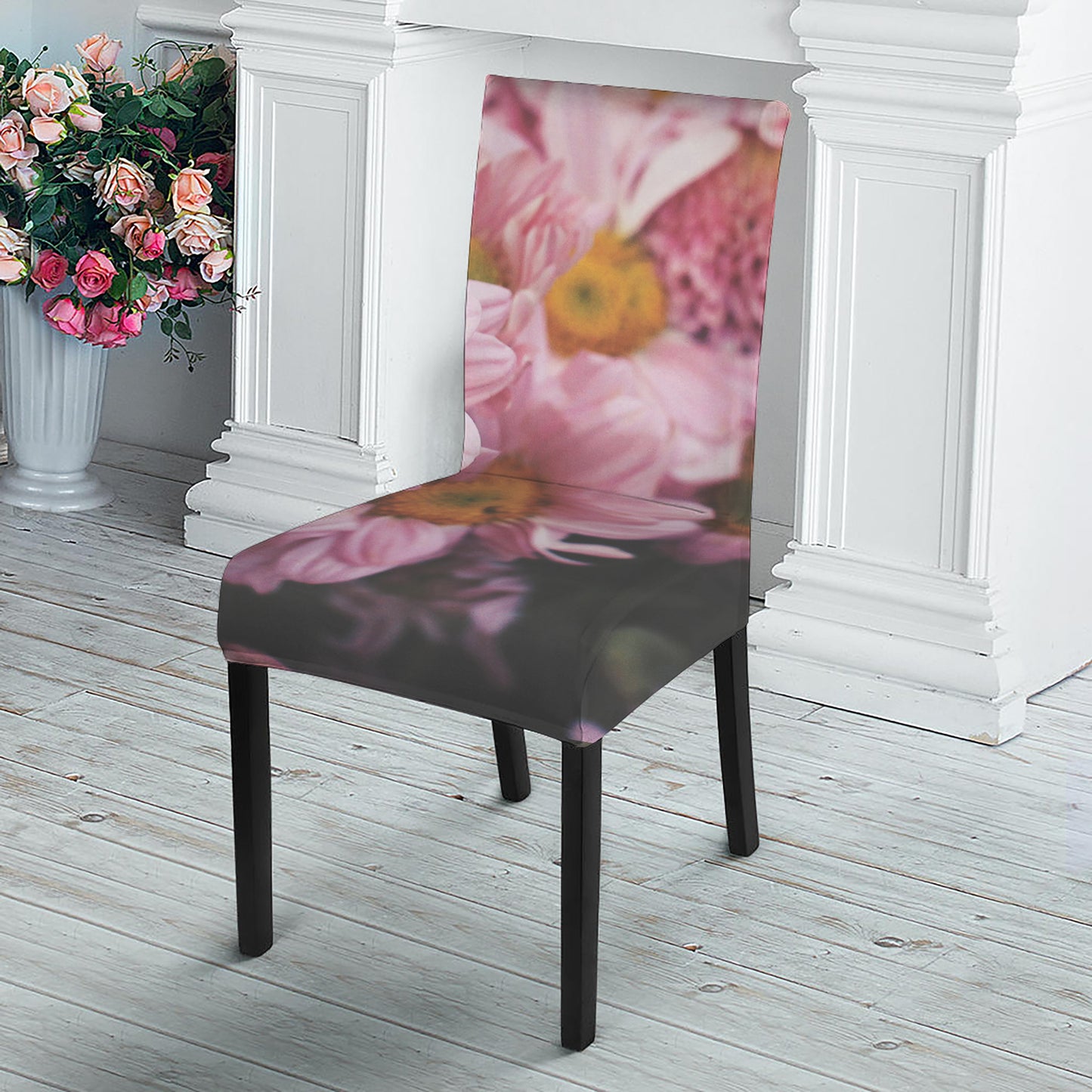 Pink Flowers Print Dining Chair Slipcover