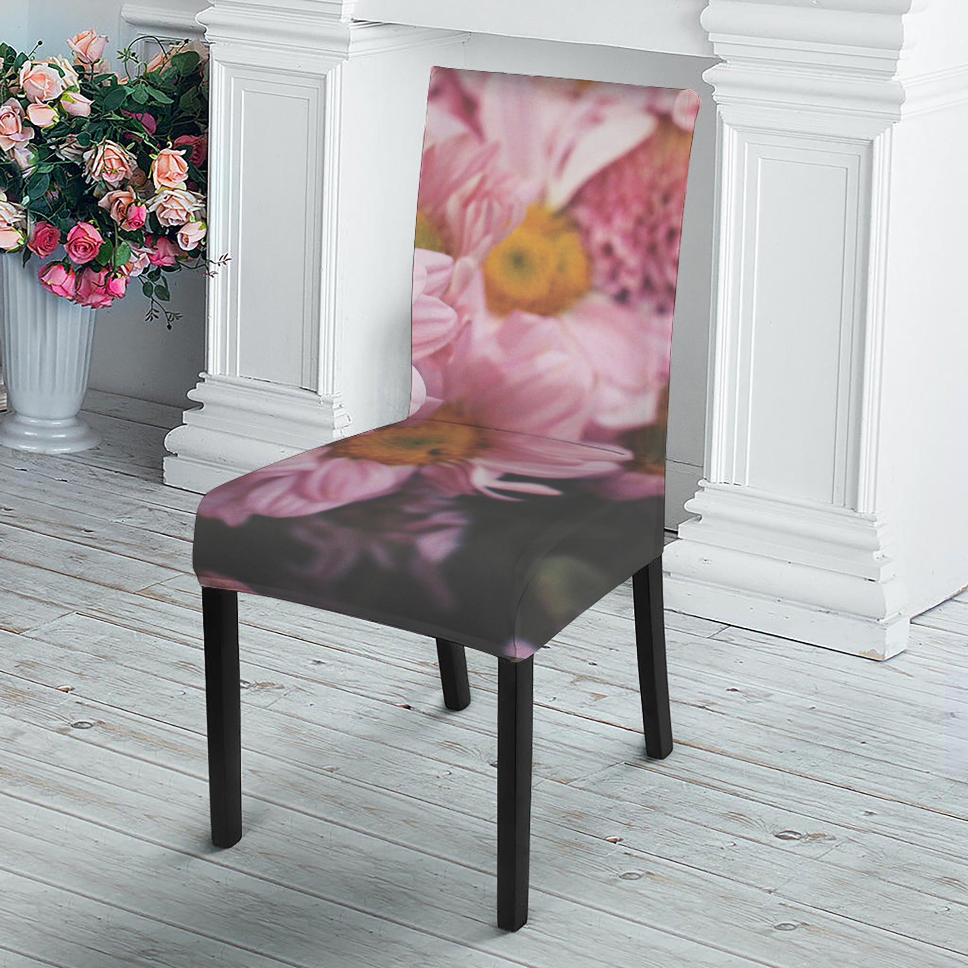 Pink Flowers Print Dining Chair Slipcover