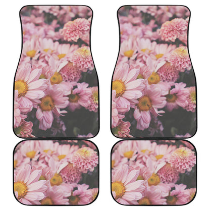 Pink Flowers Print Front and Back Car Floor Mats