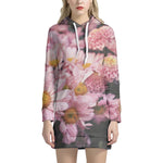 Pink Flowers Print Hoodie Dress