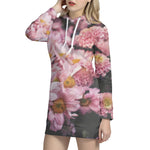 Pink Flowers Print Hoodie Dress