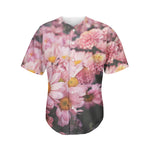 Pink Flowers Print Men's Baseball Jersey