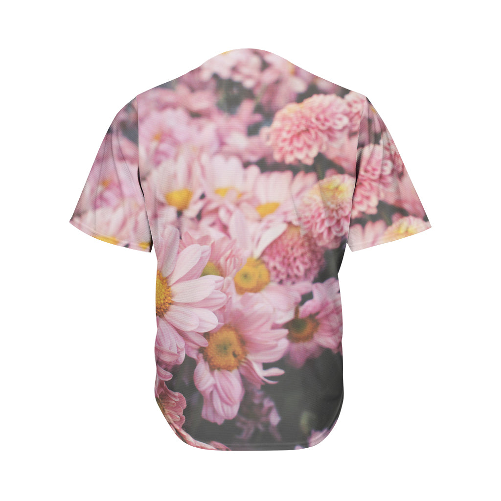 Pink Flowers Print Men's Baseball Jersey