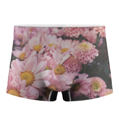 Pink Flowers Print Men's Boxer Briefs