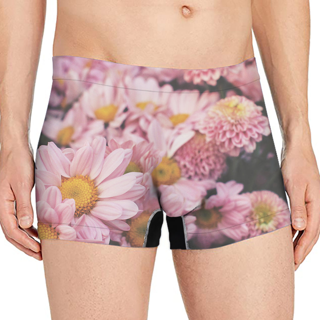 Pink Flowers Print Men's Boxer Briefs