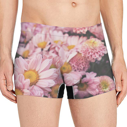 Pink Flowers Print Men's Boxer Briefs