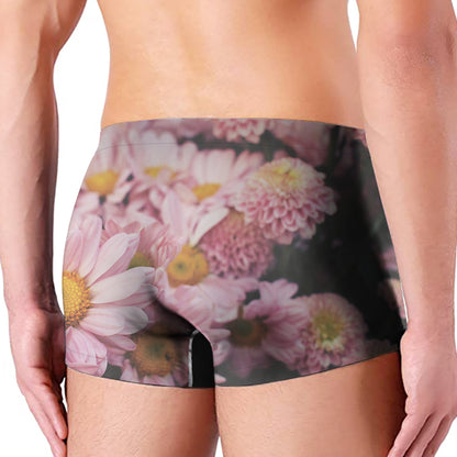 Pink Flowers Print Men's Boxer Briefs