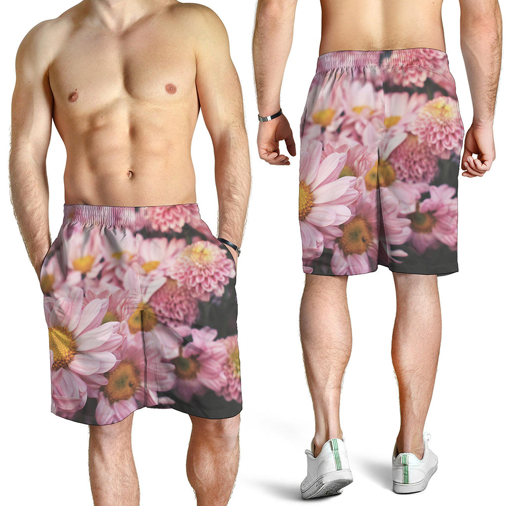 Pink Flowers Print Men's Shorts