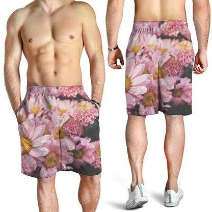 Pink Flowers Print Men's Shorts