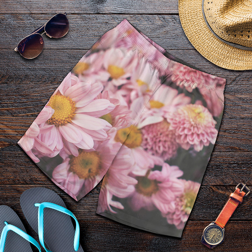 Pink Flowers Print Men's Shorts