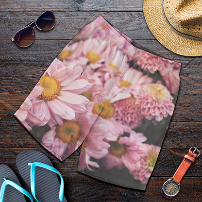 Pink Flowers Print Men's Shorts