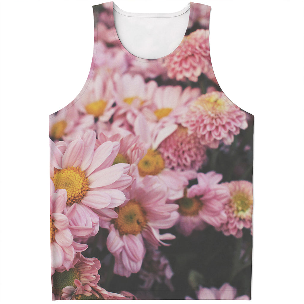 Pink Flowers Print Men's Tank Top