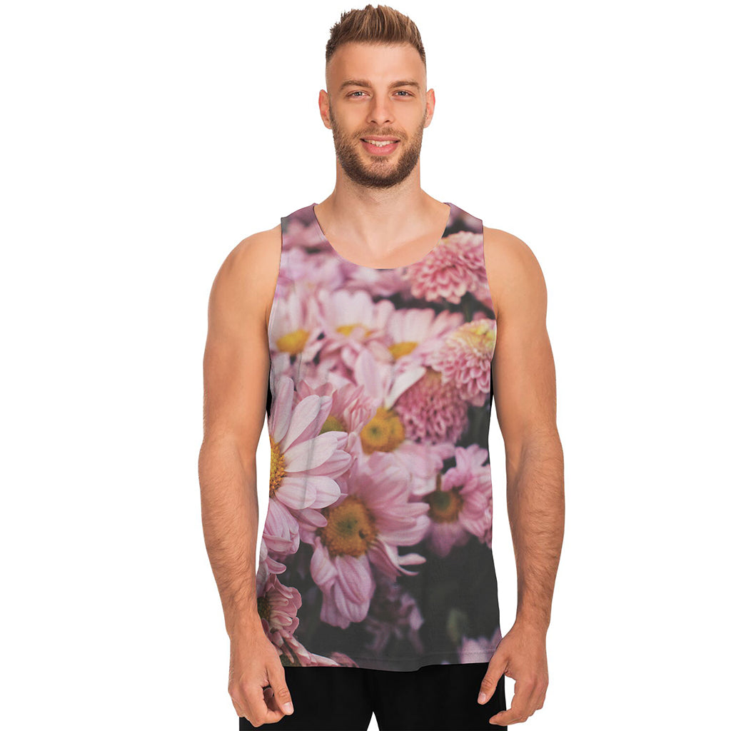 Pink Flowers Print Men's Tank Top