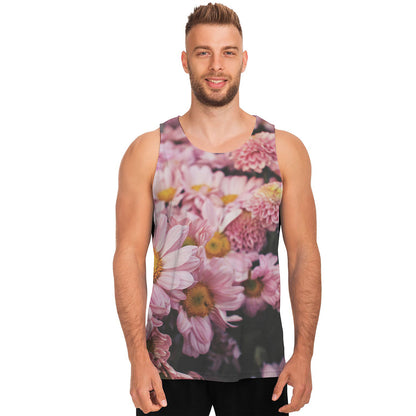Pink Flowers Print Men's Tank Top
