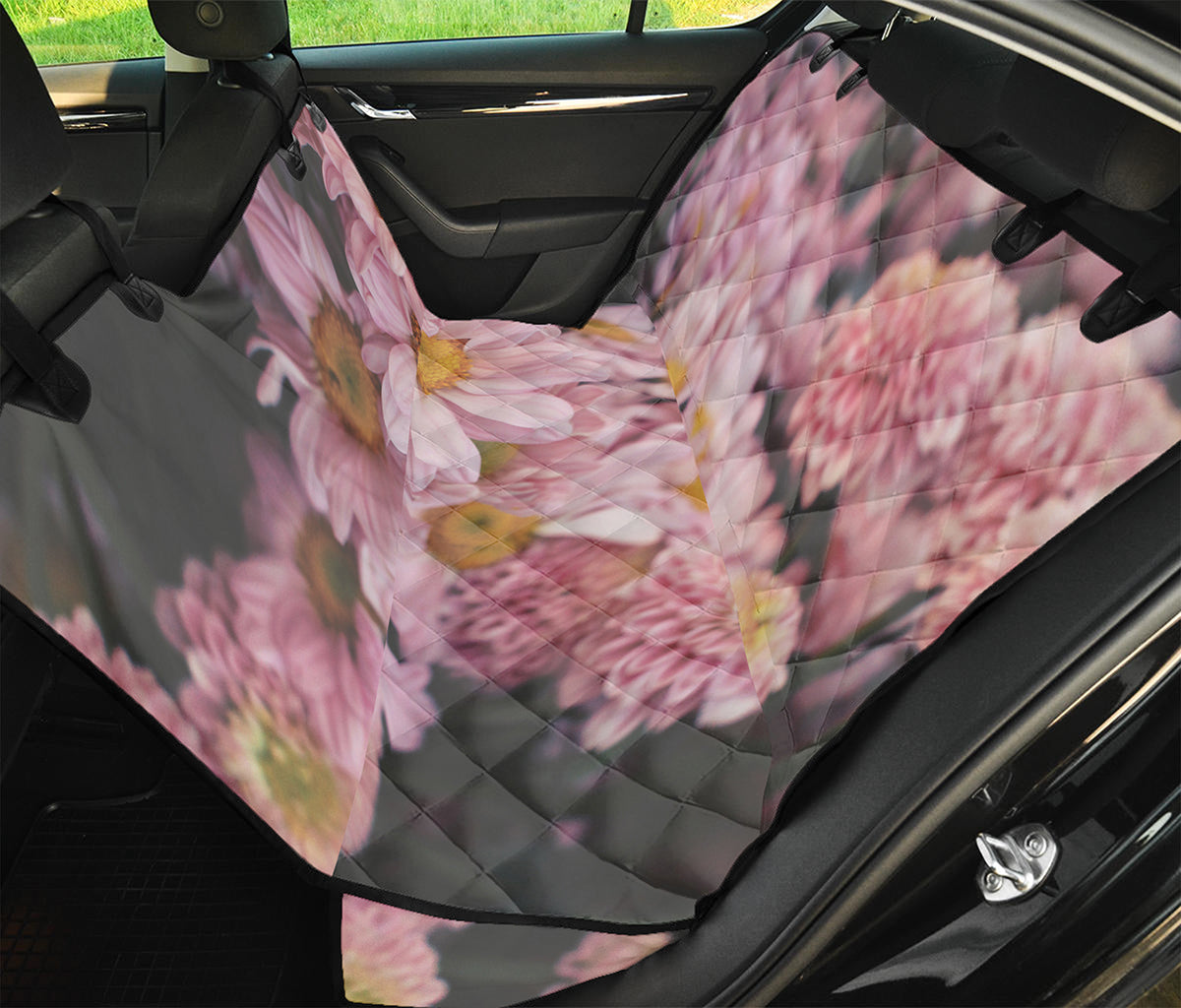 Pink Flowers Print Pet Car Back Seat Cover