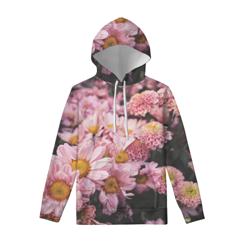 Pink Flowers Print Pullover Hoodie