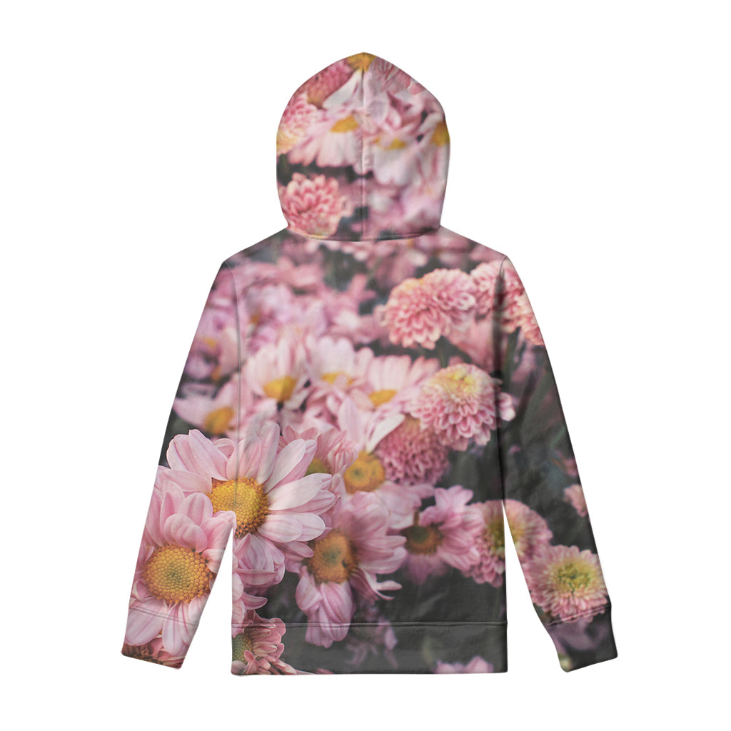 Pink Flowers Print Pullover Hoodie