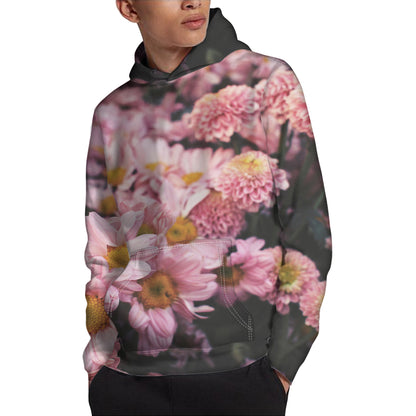 Pink Flowers Print Pullover Hoodie