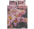 Pink Flowers Print Quilt Bed Set