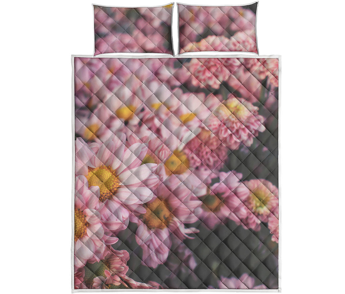 Pink Flowers Print Quilt Bed Set