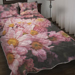 Pink Flowers Print Quilt Bed Set