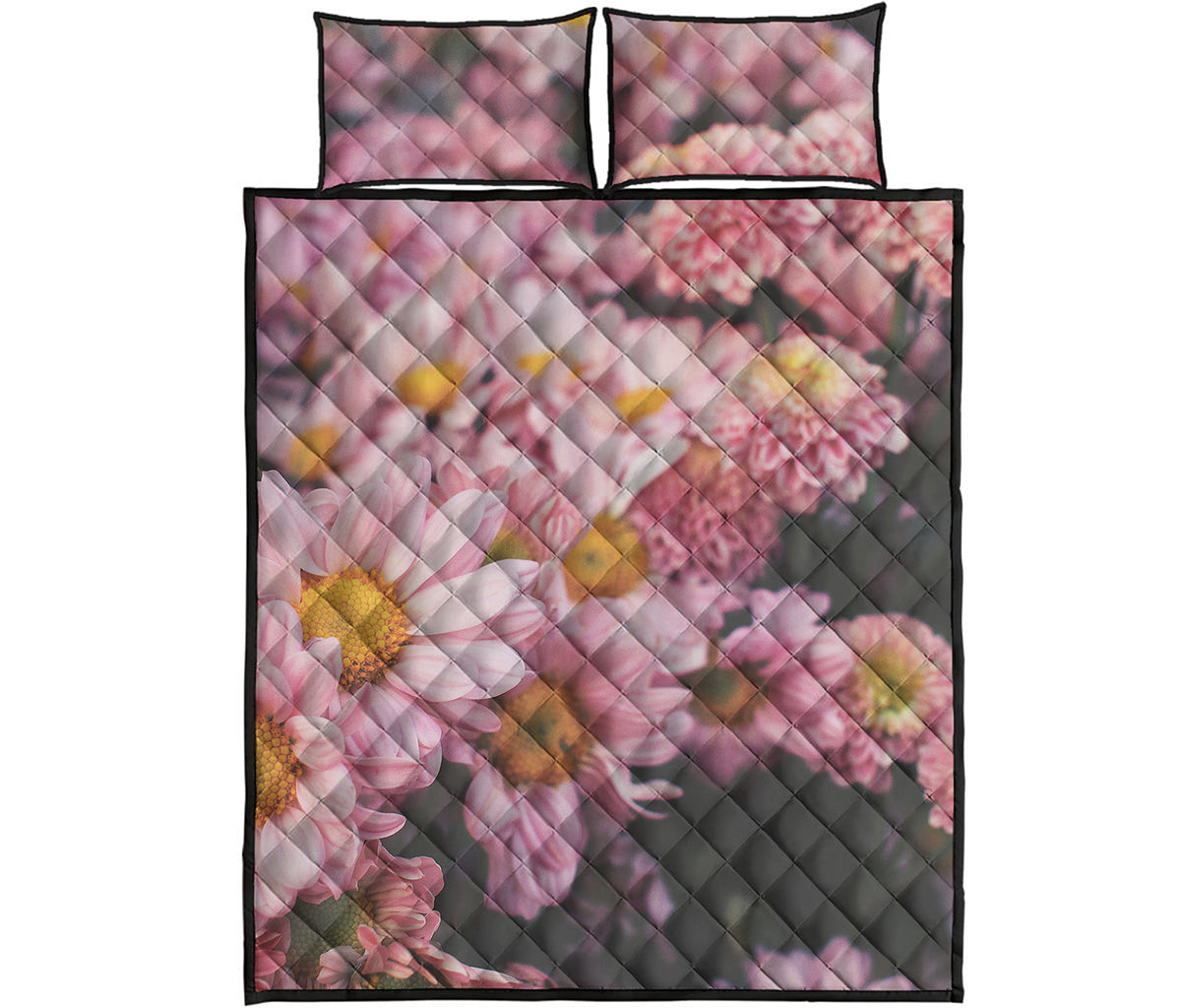 Pink Flowers Print Quilt Bed Set