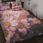 Pink Flowers Print Quilt Bed Set