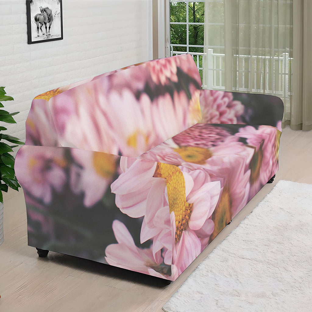 Pink Flowers Print Sofa Cover