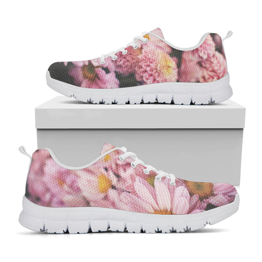 Pink Flowers Print White Sneakers