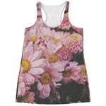 Pink Flowers Print Women's Racerback Tank Top