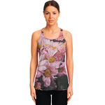 Pink Flowers Print Women's Racerback Tank Top
