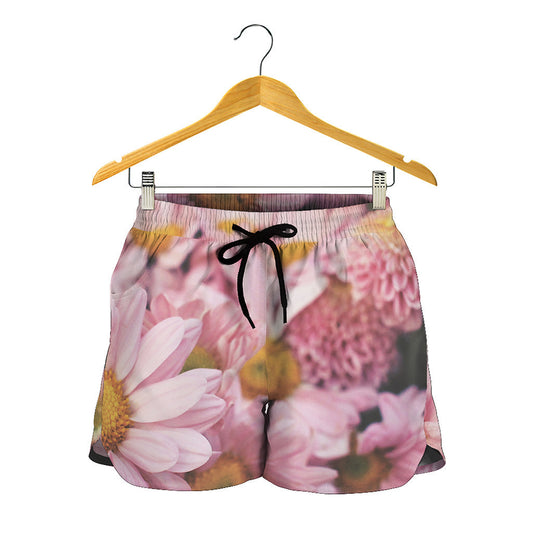 Pink Flowers Print Women's Shorts