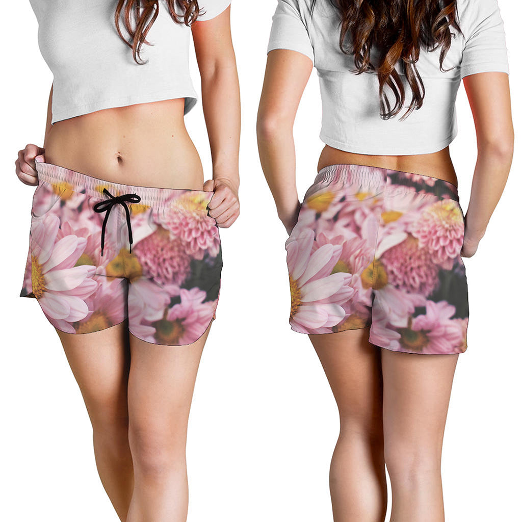 Pink Flowers Print Women's Shorts