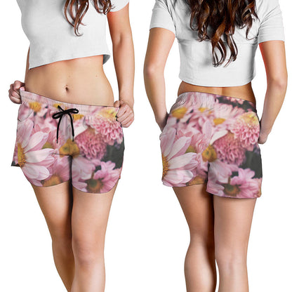 Pink Flowers Print Women's Shorts