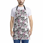 Pink Flowers Skull Pattern Print Apron