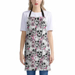 Pink Flowers Skull Pattern Print Apron