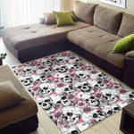 Pink Flowers Skull Pattern Print Area Rug GearFrost