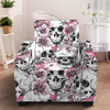 Pink Flowers Skull Pattern Print Armchair Slipcover