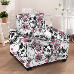 Pink Flowers Skull Pattern Print Armchair Slipcover