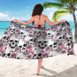 Pink Flowers Skull Pattern Print Beach Sarong Wrap