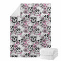 Pink Flowers Skull Pattern Print Blanket