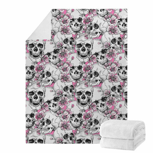 Pink Flowers Skull Pattern Print Blanket