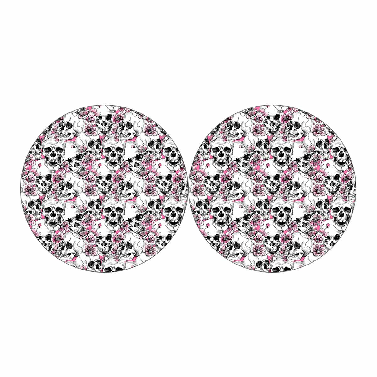 Pink Flowers Skull Pattern Print Car Coasters