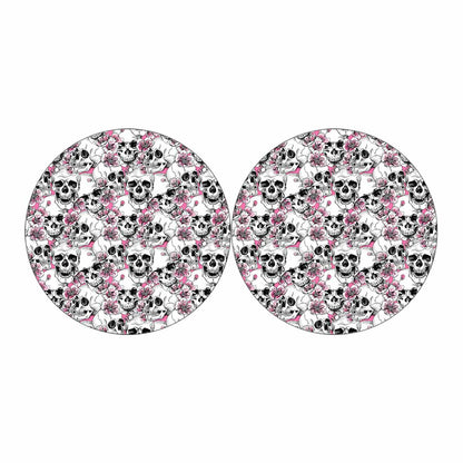 Pink Flowers Skull Pattern Print Car Coasters